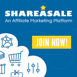 A graphic promoting ShareASale, an affiliate marketing platform. The image includes the ShareASale logo, a cloud with various marketing-related icons, and a "Join Now!" button.