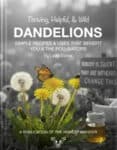 Monochrome ebook cover for "Thriving, Helpful, & Wild Dandelions" by Laura Warner. The monarch butterfly and yellow dandelion flowers are highlighted in color, contrasting with the black and white background. A sign reads "Nobody is silent. Many are not heard. Change this."