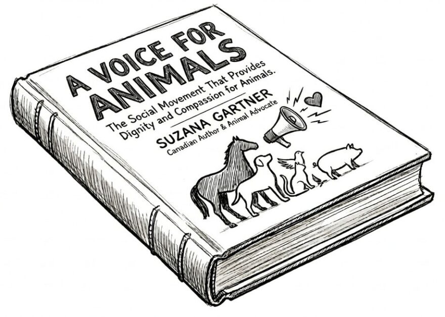 Book cover titled "A Voice for Animals" by Suzana Gauthier, featuring animal advocacy.