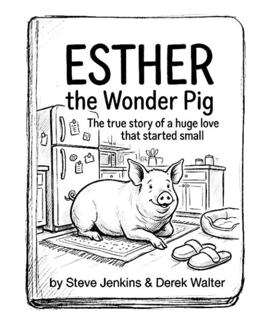 Cover of "Esther the Wonder Pig" children's book with pig illustration.