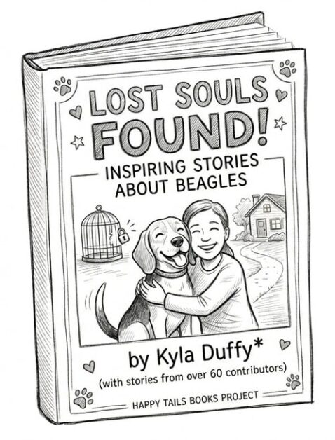 Cover of "Lost Souls Found" featuring a woman and a beagle dog.